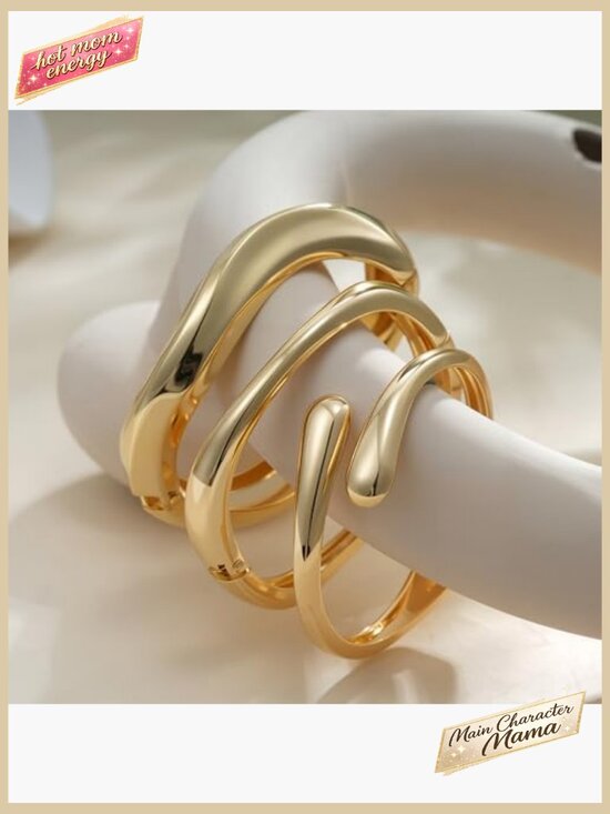 Chunky Twist Cuff Bangle Bracelet Set Modern Elegant Adjustable Gold Plated - Picture 6 of 7